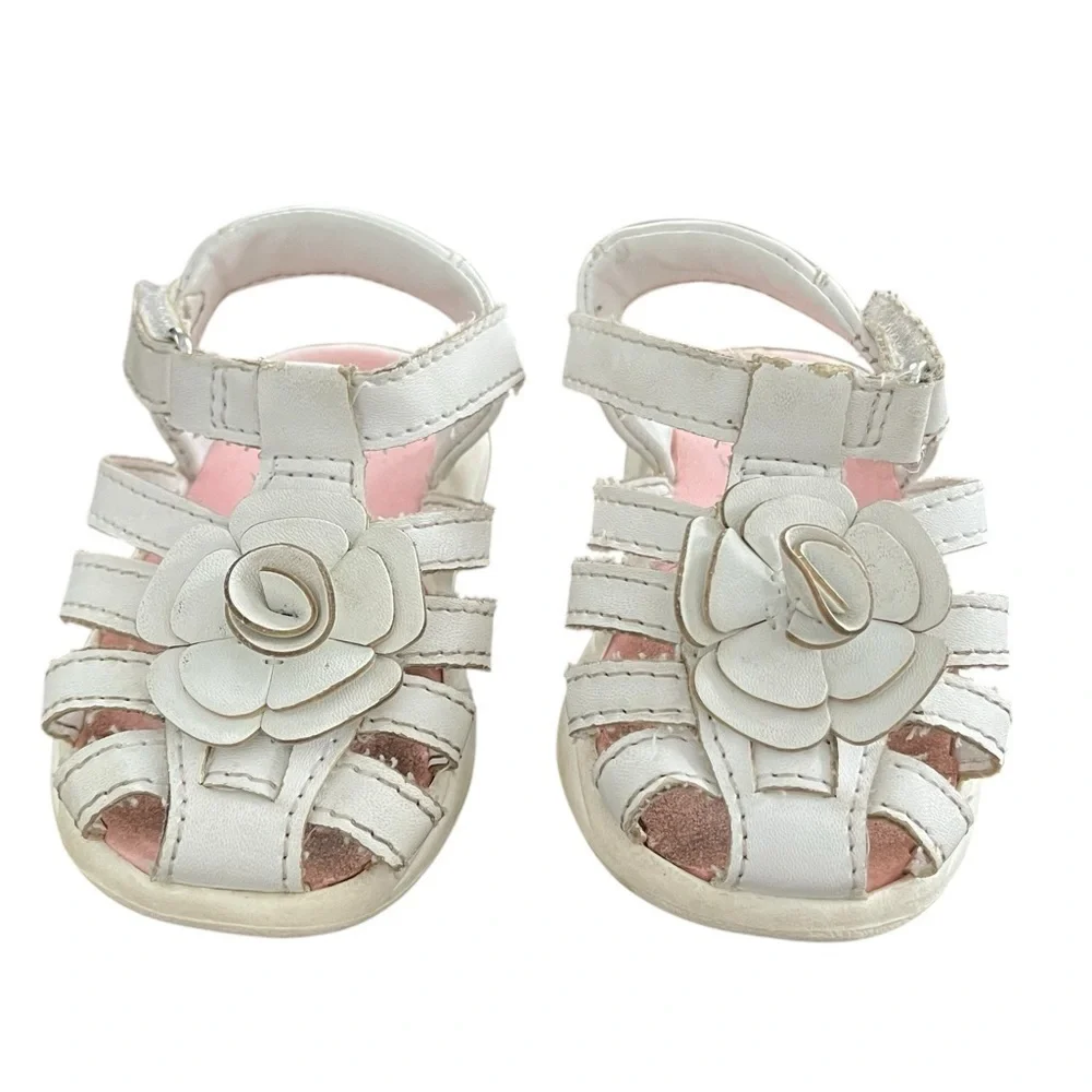 Kids Shoes Set Size 2 Black Athletic Works Sneakers and White Teeny Toes Sandals